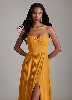 Azazie Akiko Abiti da Damigella Abito A-Line in Chiffon Scollo a Cuore Caramello image2