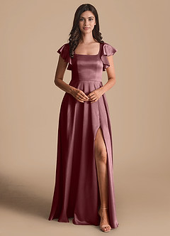 Azazie Bondi Bridesmaid Dresses Vintage Mauve A-Line Bow Metallic Satin Dress image2