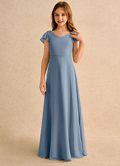 Azazie Nari Girls Formal Flower Girl Dresses Twilight A-Line with Sleeves Chiffon Dress image5