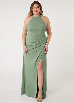 Azazie Galicia Brautjungfernkleider Meerjungfrau-Linie Halter Gefaltet Stretch-Chiffon Kleid Matcha image5