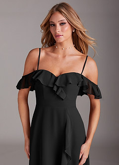 Azazie Lyra Bridesmaid Dresses Black A-Line Chiffon Convertible Dress image2