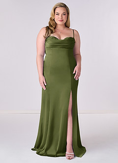 Barbie ♥ Azazie Bridesmaid Dresses Olive Mermaid Corset Stretch Satin Dress image6