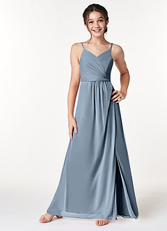 Azazie Luxy Junior Plissee Gittergewebe Kleid Staubblau image3