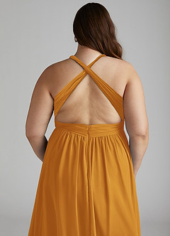 Azazie Ashia Brautjungfernkleider A-Linie Plissee Chiffon Kleid Butterscotch image12