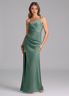 Azazie Eren Bridesmaid Dresses Eucalyptus Mermaid One Shoulder Stretch Satin Dress image5