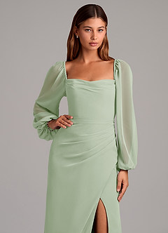 Azazie Brixley Bridesmaid Dresses Dusty Sage Mermaid Long Sleeve Chiffon Dress image7