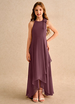 Azazie Boop Girls Formal Blumenmädchenkleider A-Linie Schleifen Chiffon Kleid Sangria image3
