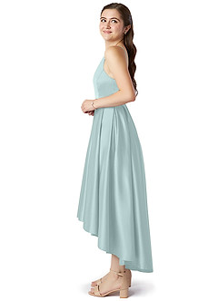 Azazie Jemima Junior Mist A-Line with Pockets Stretch Satin Dress image3