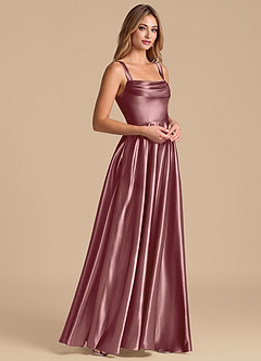 Azazie Shaude Bridesmaid Dresses Vintage Mauve A-Line Pleated Metallic Satin Dress image4