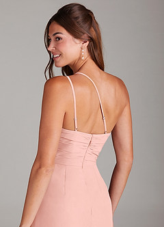 Azazie Eren 신부 들러리 드레스 인어 한쪽 어깨 쉬폰 발목 길이 드레스 image2