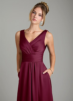 Azazie Karina Bridesmaid Dresses Mulberry A-Line Pleated Stretch Satin Dress image8