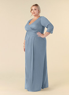 Azazie Rosena Mother of the Bride Dresses Dusty Blue Sheath Pleated Mesh Dress image9
