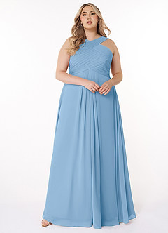 Azazie Kaleigh Bridesmaid Dresses Powder Blue A-Line Pleated Chiffon Dress image7
