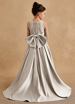 Azazie Sammy Flower Girl Dresses Frost A-Line Lace Matte Satin Dress image1