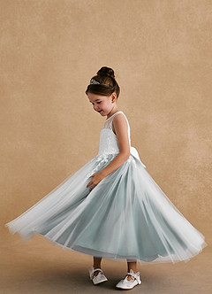 Azazie Bitsy Flower Girl Dresses Ivory Pine A-Line Lace Tulle Dress image3