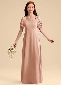 Azazie Briar Junior Rose Gold A-Line Bow Stretch Satin Dress image5