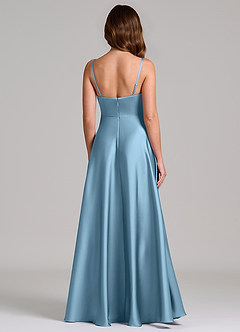 Azazie Amani Vestidos de damas de honor Vestido de Azul Acero de Satén Elástico de Corte en A con Plisado image5