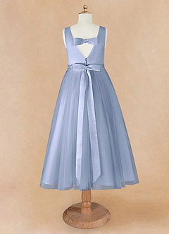 Azazie Marlee Flower Girl Dresses Ice A-Line Pleated Matte Satin Dress image8