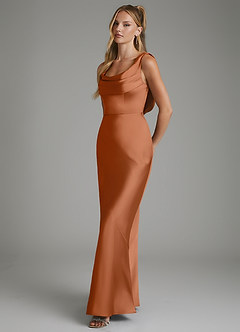 Azazie Elena Bridesmaid Dresses Copper Mermaid Pleated Stretch Satin Dress image5