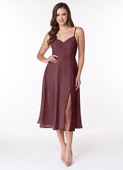 Azazie Clarissa Bridesmaid Dresses Sangria A-Line V-Neck Chiffon Dress image1