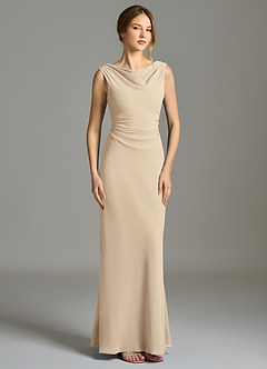 Azazie Kieryn Vestidos de damas de honor Vestido de Champán de Gasa de Corte Sirena con Plisado image5