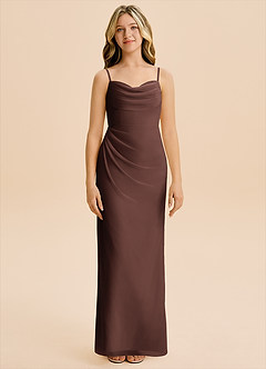 Azazie Mai Junior Vestido de Ganache de Gasa de Corte Recto con Plisado image3