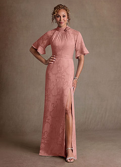 Azazie Hypatia Mother of the Bride Dresses Rosette Sheath Pleated Floral Burnout Dress image1