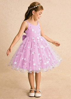 Azazie Junebug Flower Girl Dresses Candy Pink Ball-Gown Spaghetti Strap Tulle Dress image4