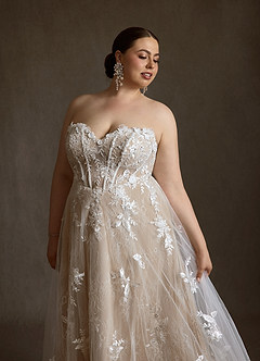 Azazie Florentina Robes à essayer chez vous Robe Trapèze en Tulle Paillettes en forme de cœur Diamant Nude image18