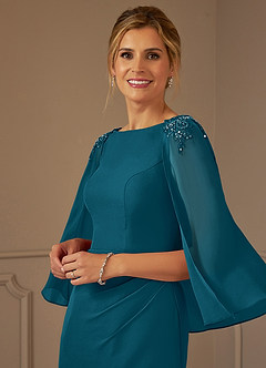 Azazie Carmela Mère de la mariée Robes Robe Fourreau en Mousseline de soie Dentelle Bleu Encre image6