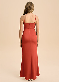 Azazie Buzzy Junior Robe Fourreau en Satin extensible Plissée Rouille image2