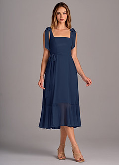 Azazie Deb Robes de demoiselle d'honneur Robe Trapèze Convertible en Mousseline de soie avec poches Bleu Marine Foncé image5