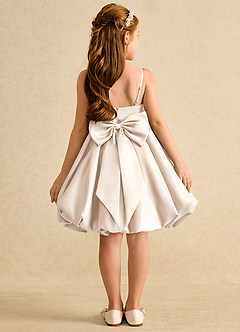 Azazie Davine Flower Girl Dresses White Alabaster A-Line Spaghetti Strap Matte Satin Dress image8