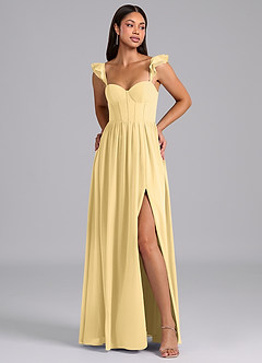 Azazie Denisse Robes de demoiselle d'honneur Robe Trapèze en Mousseline de soie Drapé Beurre image1