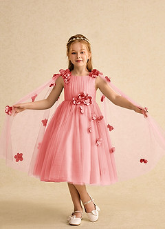 Azazie Staria Flower Girl Dresses Coral Ball-Gown Ruched Tulle Dress image4