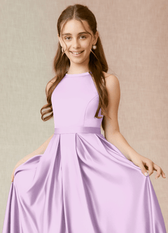 Azazie Arianthe Junior Frosted Lilac A-Line with Pockets Stretch Satin Dress image5