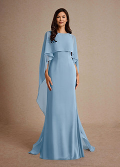 Azazie Milfred Mother of the Bride Dresses Powder Blue Sheath Boatneck Stretch Satin Dress image5