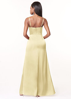 Azazie Maci Bridesmaid Dresses Lemon Sorbet A-Line V-Neck Pleated Stretch Satin Dress image2