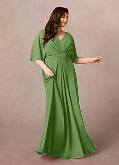 Azazie Oksana vestidos de madre de la novia Vestido de Albahaca de Gasa de Corte en A con Cuello en V Plisado image7