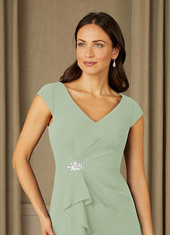 Azazie Nola Mother of the Bride Dresses Dusty Sage Sheath V-Neck Pleated Chiffon Dress image4