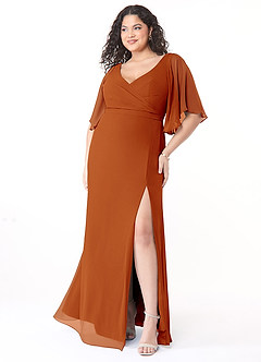 Azazie Cierra Bridesmaid Dresses Paprika A-Line V-Neck Chiffon Dress image9