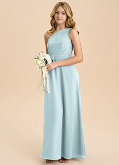 Azazie Phaedra Junior Mist A-Line Pleated Chiffon Dress image5