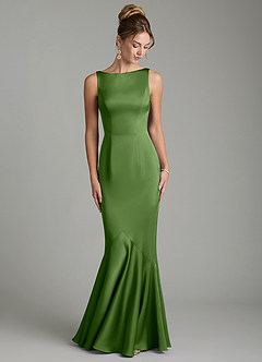 Azazie Tamera Vestidos de damas de honor Vestido Albahaca de Satén Elástico de Corte Sirena con Plisado image4