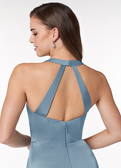 Azazie Ceria Final Sale Matcha A-Line V-Neck Stretch Satin Dress image7