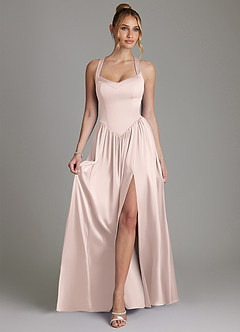 Azazie Francis 신부 들러리 드레스 A라인 코르셋 스트레치 새틴 바닥 길이 드레스 image3