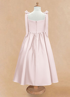 Azazie Chelsie Flower Girl Dresses Blushing Pink A-Line Bow Matte Satin Dress image6