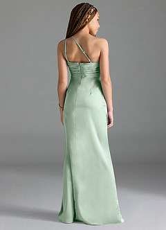 Azazie Eren Junior Agave Sheath Pleated Stretch Satin Dress image2