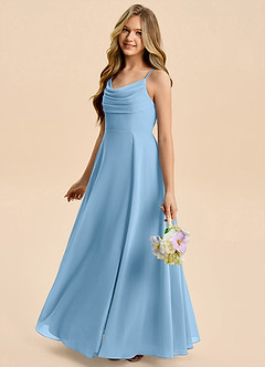 Azazie Gia Junior A-Linie Plissee Chiffon Kleid Stahlblau image3