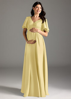 Azazie Verna Gravid brudtärna klänningar Klänning A-Line Ruched Golvlängd Stretch Satin image3