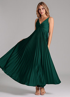 Azazie Raychelle Bridesmaid Dresses Emerald A-Line Pleated Stretch Satin Dress image2
